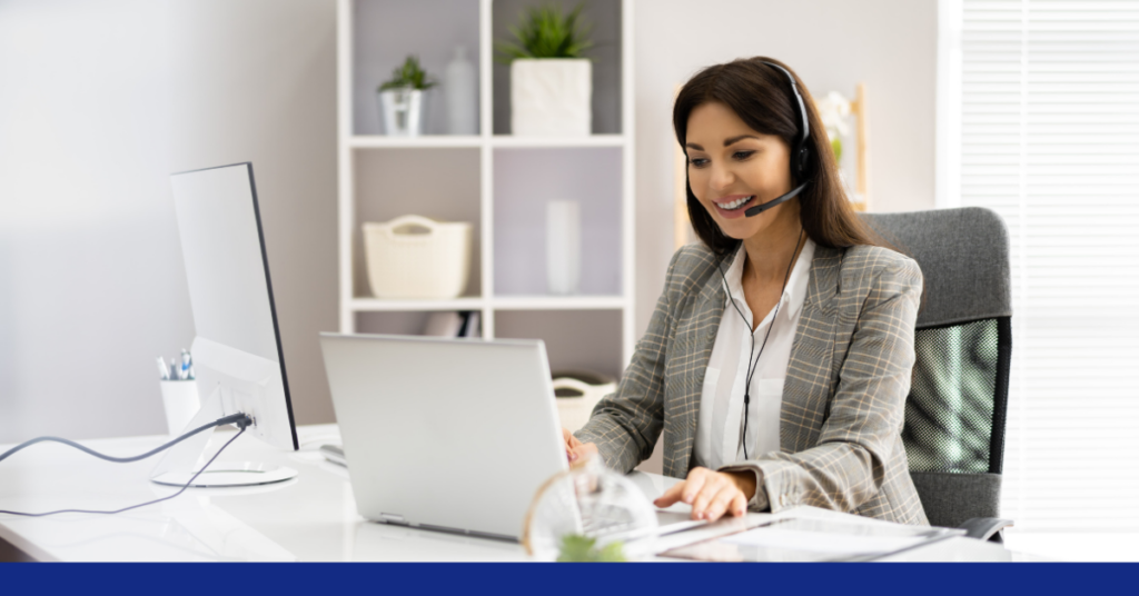 A lady medical virtual receptionist working at home